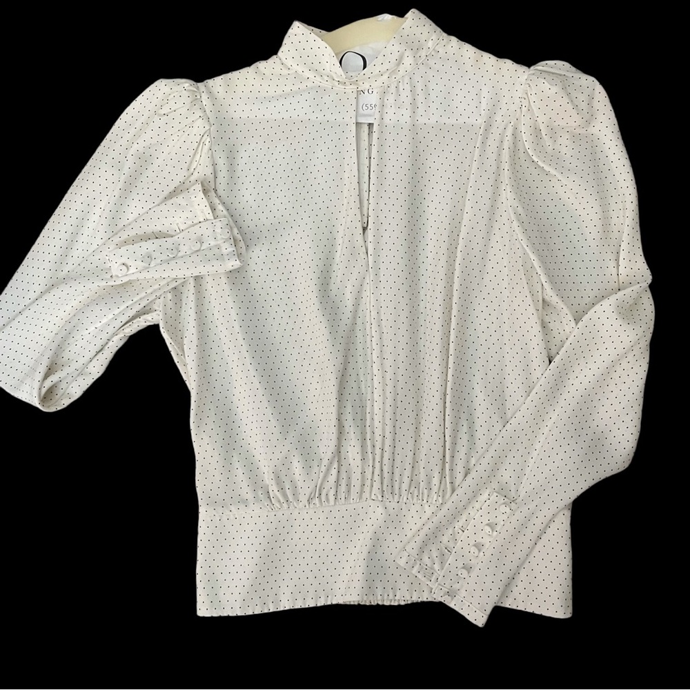 Frame 100% silk Keyhole Puff Shoulder White Polka Sot Sz: S Small
